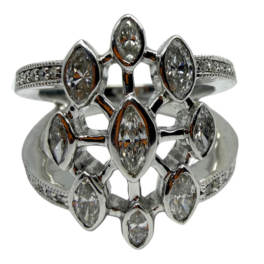 14K White Gold .93 Carat Marquise Cut Diamond Band Ring