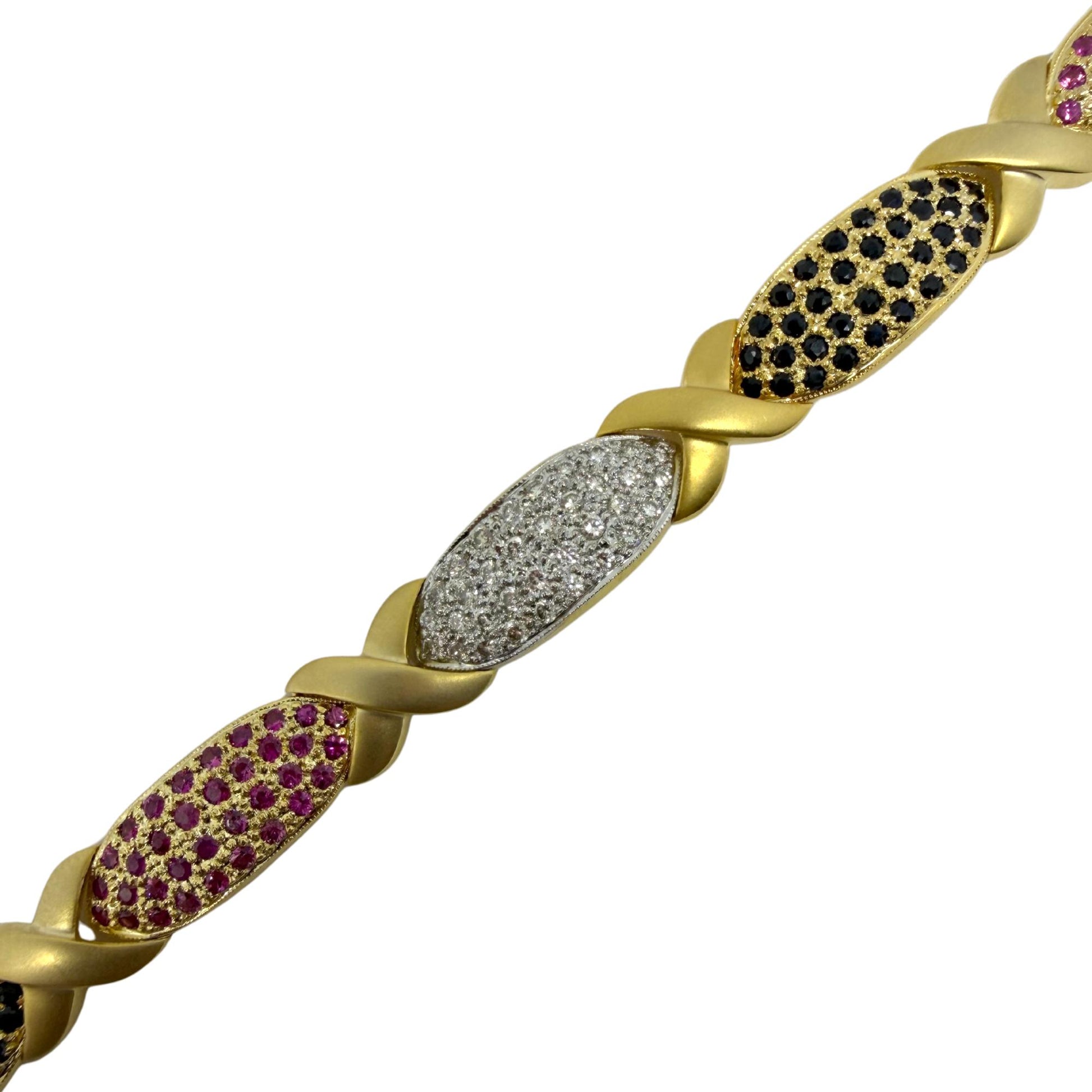 18K Yellow Gold Diamond and Multi Color Sapphire Bracelet