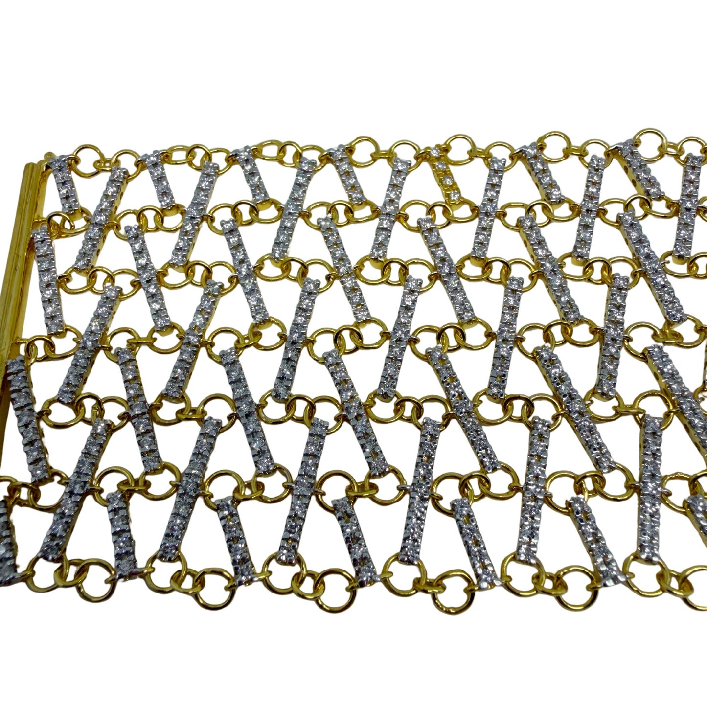 18K Yellow Gold Diamond Lattice Bracelet - 7 inches