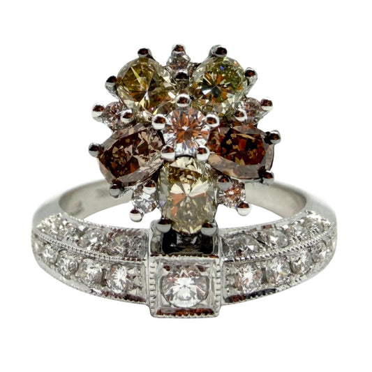 18k White Gold White and Brown Diamond Tiara Ring