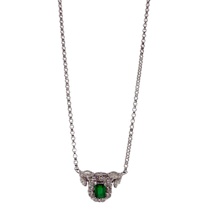 18K White Gold Diamond and Emerald Cluster Pendant Necklace