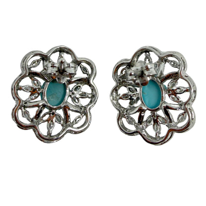 18k White Gold Diamond and Turquoise Earrings