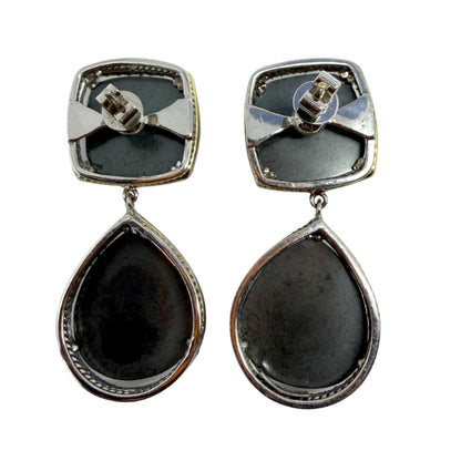 18K White and Yellow Gold Diamond and Checkered Hematite Earrings