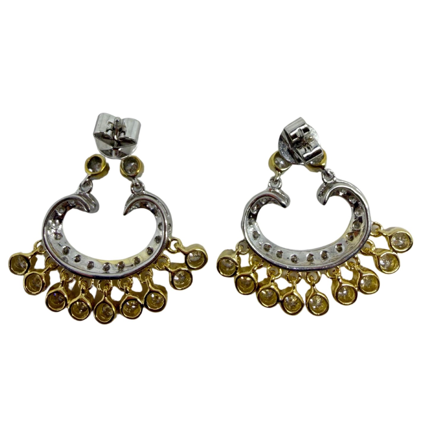 18K Two Tone 1.02 Carat Diamond Chandelier Drop Earrings
