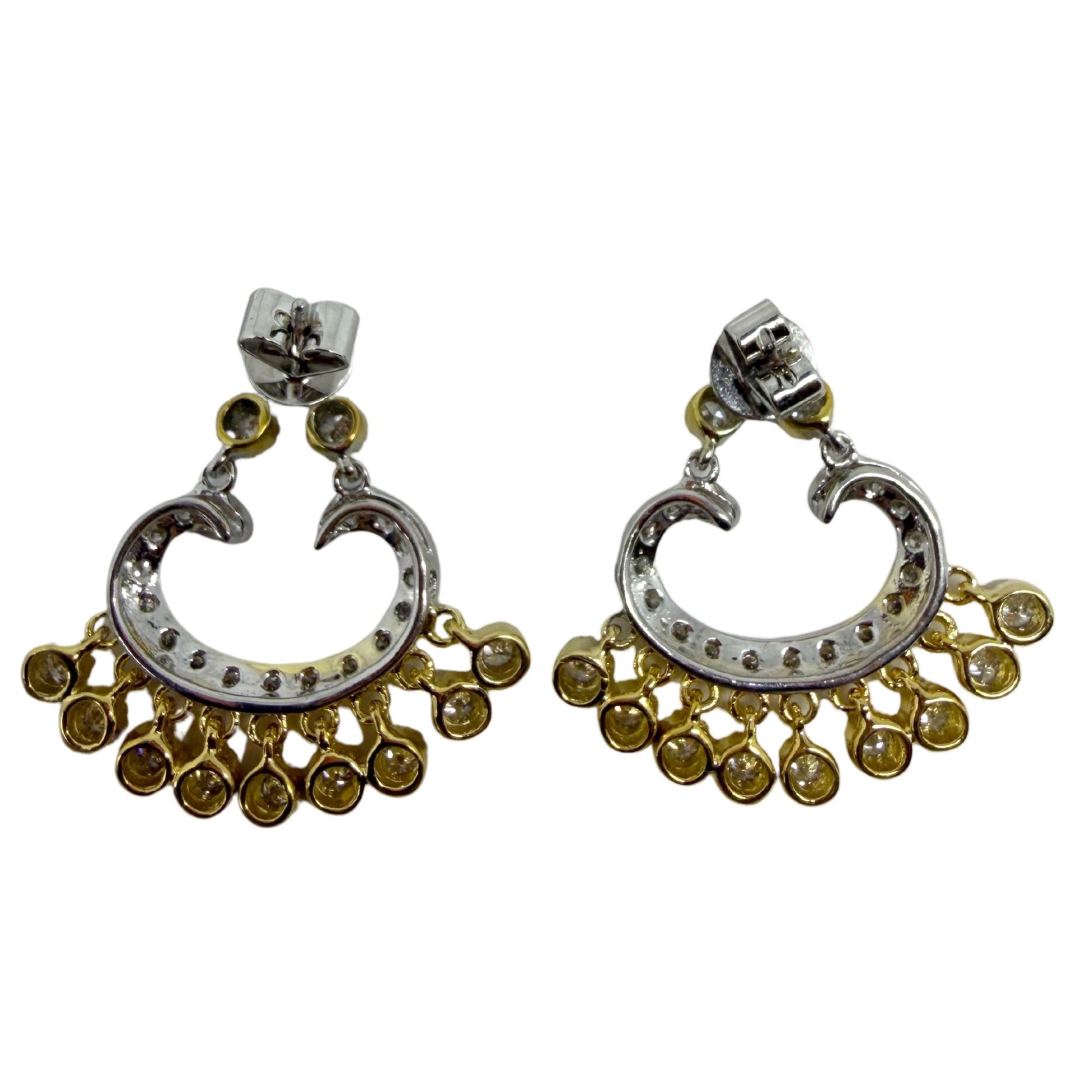 18K Two Tone 1.02 Carat Diamond Chandelier Drop Earrings