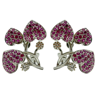 18k White Gold 3.26 Carat Pink Sapphire and Diamond Heart Spring Earrings