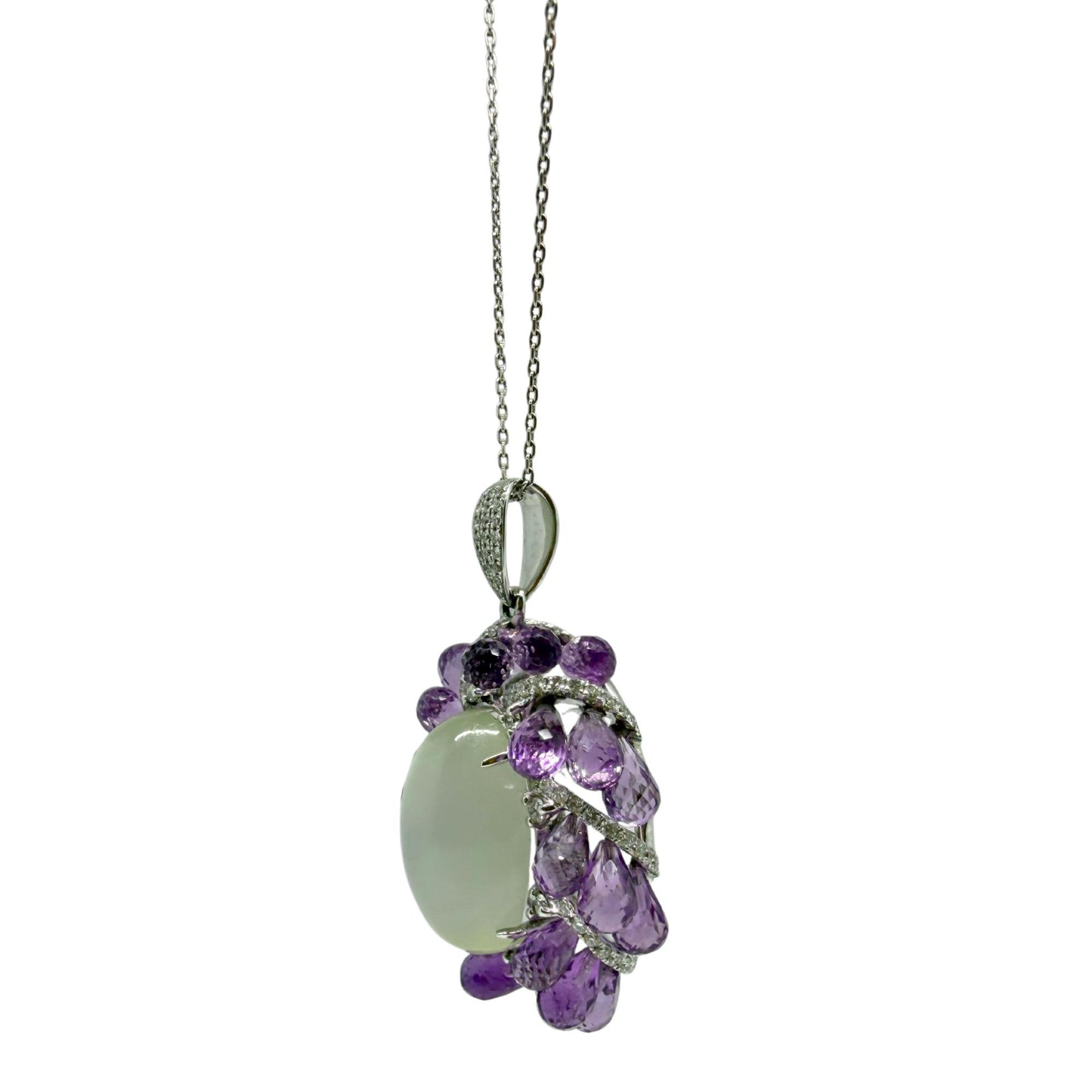 18k White Gold Diamond, Briolette Amethyst and Moonstone Pendant Necklace