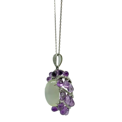 18k White Gold Diamond, Briolette Amethyst and Moonstone Pendant Necklace