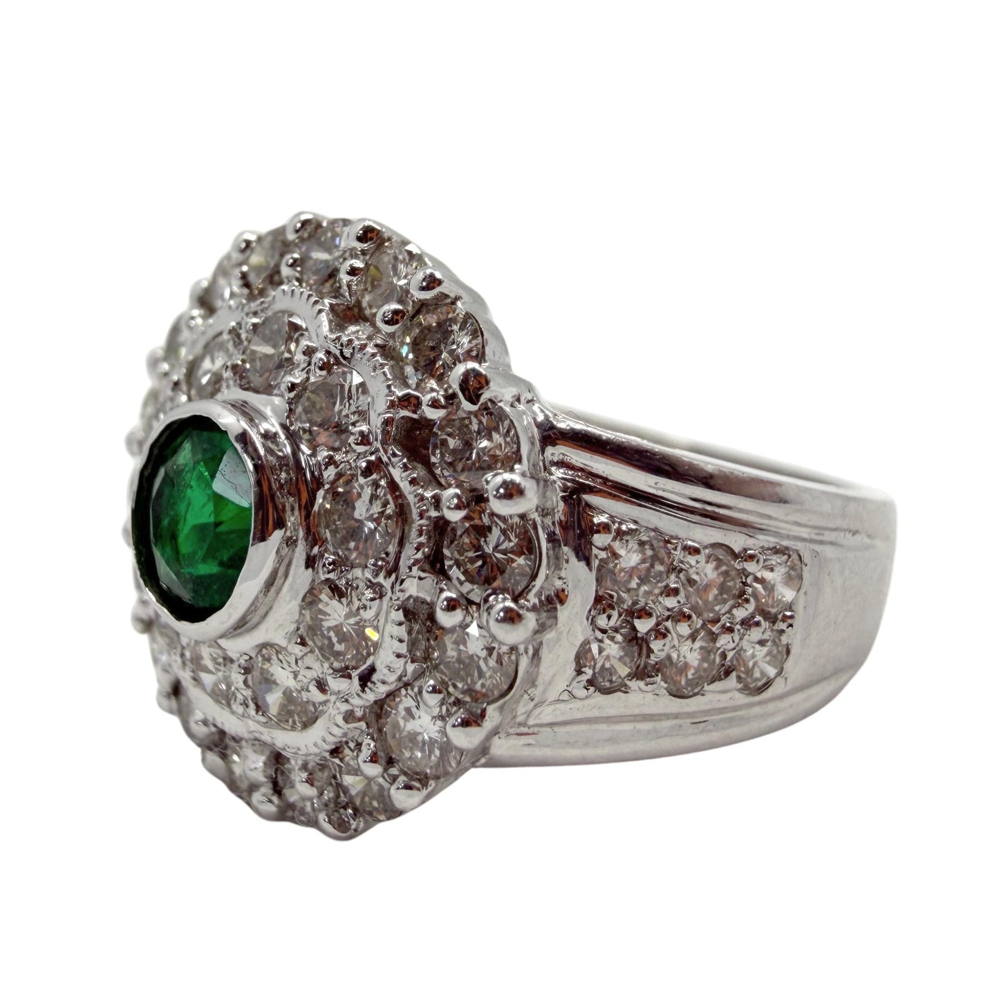 18K White Gold .42 Carat Round Cut Emerald and Diamond Ring - Size 8