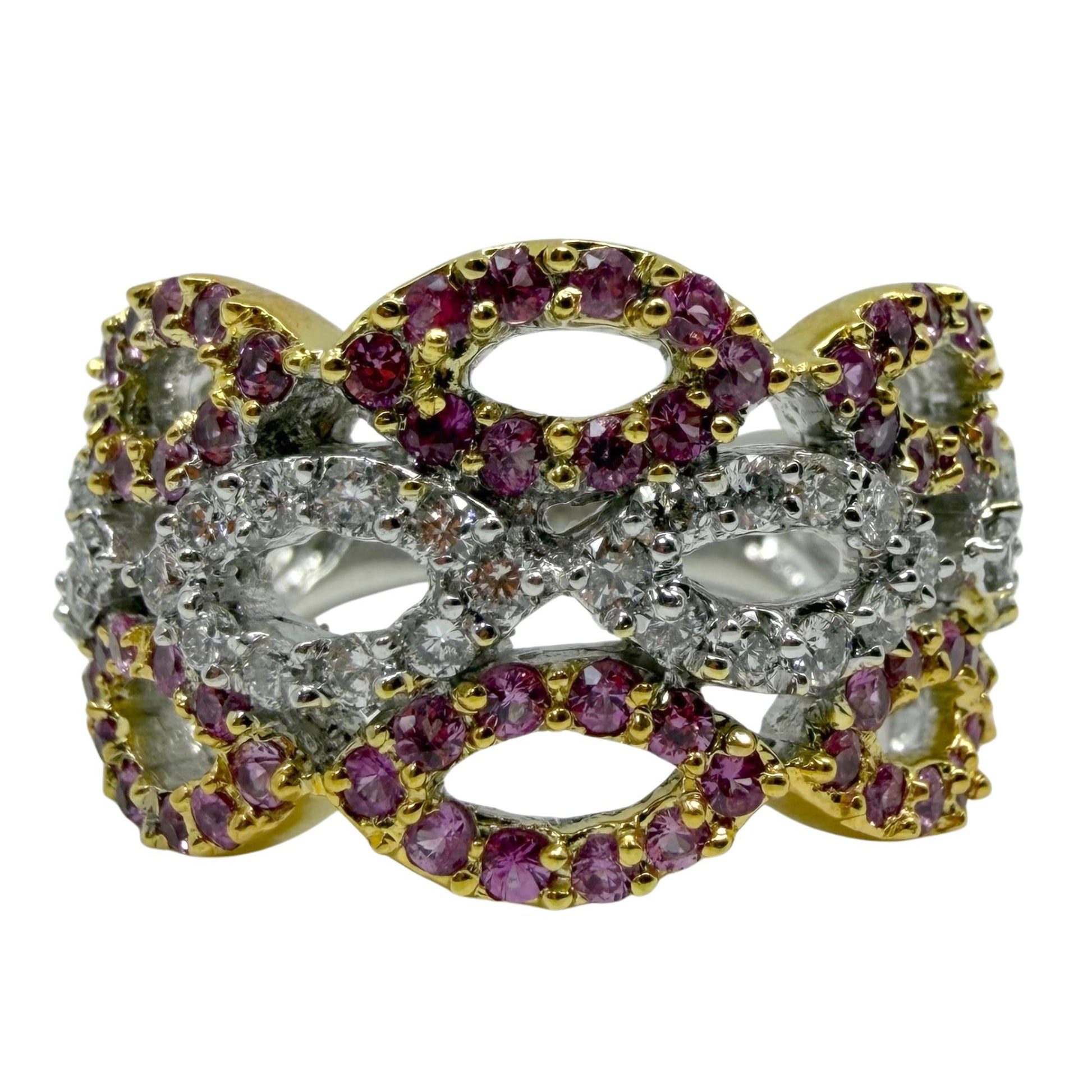 18K Two Tone Pink Sapphire and Diamond Band