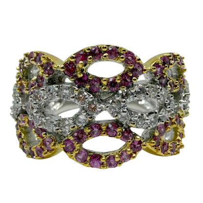 18K Two Tone Pink Sapphire and Diamond Band