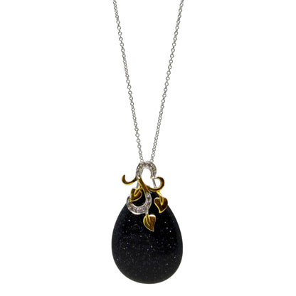 18K Two Tone Gold Diamond & Teardrop Labradorite Pendant Necklace