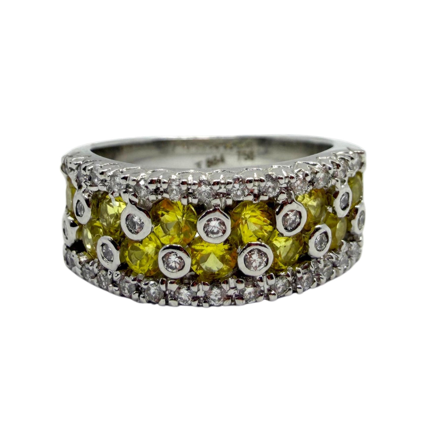 18k White Gold Diamond and Yellow Sapphire Wide Band Ring