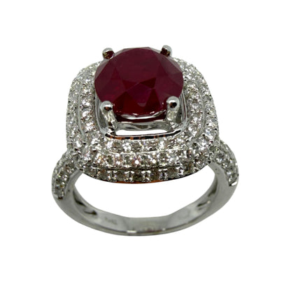 18k White Gold 3.19 Carat Ruby and Diamond Ring - Size 6.75