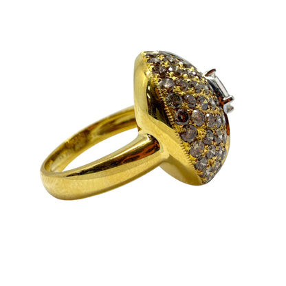 18k Yellow Gold White and Brown Diamond Ring - Size 6.75