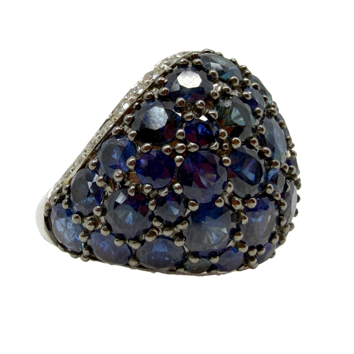 18K White Gold Diamond and 9.91 Carat Sapphire Dome Ring