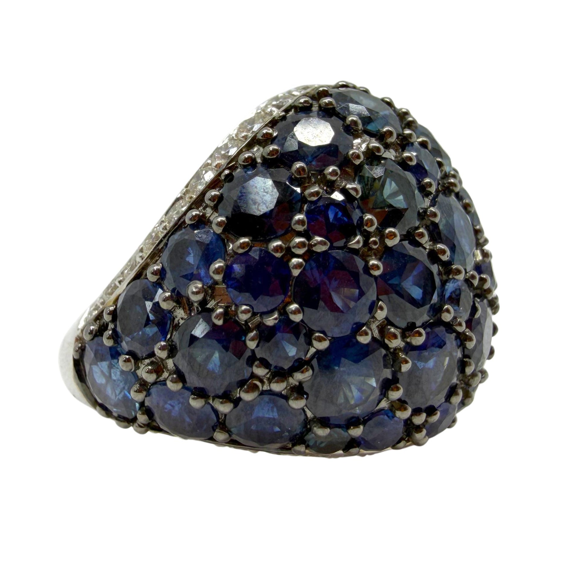 18K White Gold Diamond and 9.91 Carat Sapphire Dome Ring
