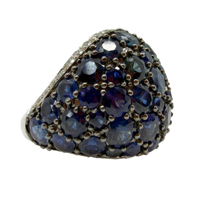 18K White Gold Diamond and 9.91 Carat Sapphire Dome Ring
