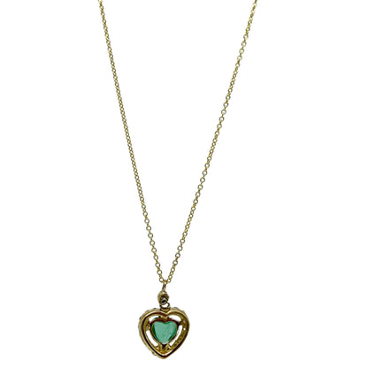 18K Yellow Gold .89 Carat Emerald and Diamond Heart Pendant Necklace