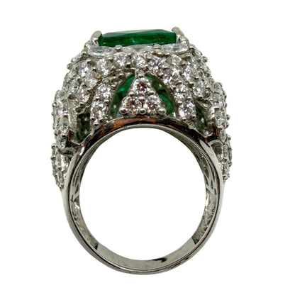 18K White Gold 6.32 Carat Emerald and Diamond Cocktail Ring - Size 7
