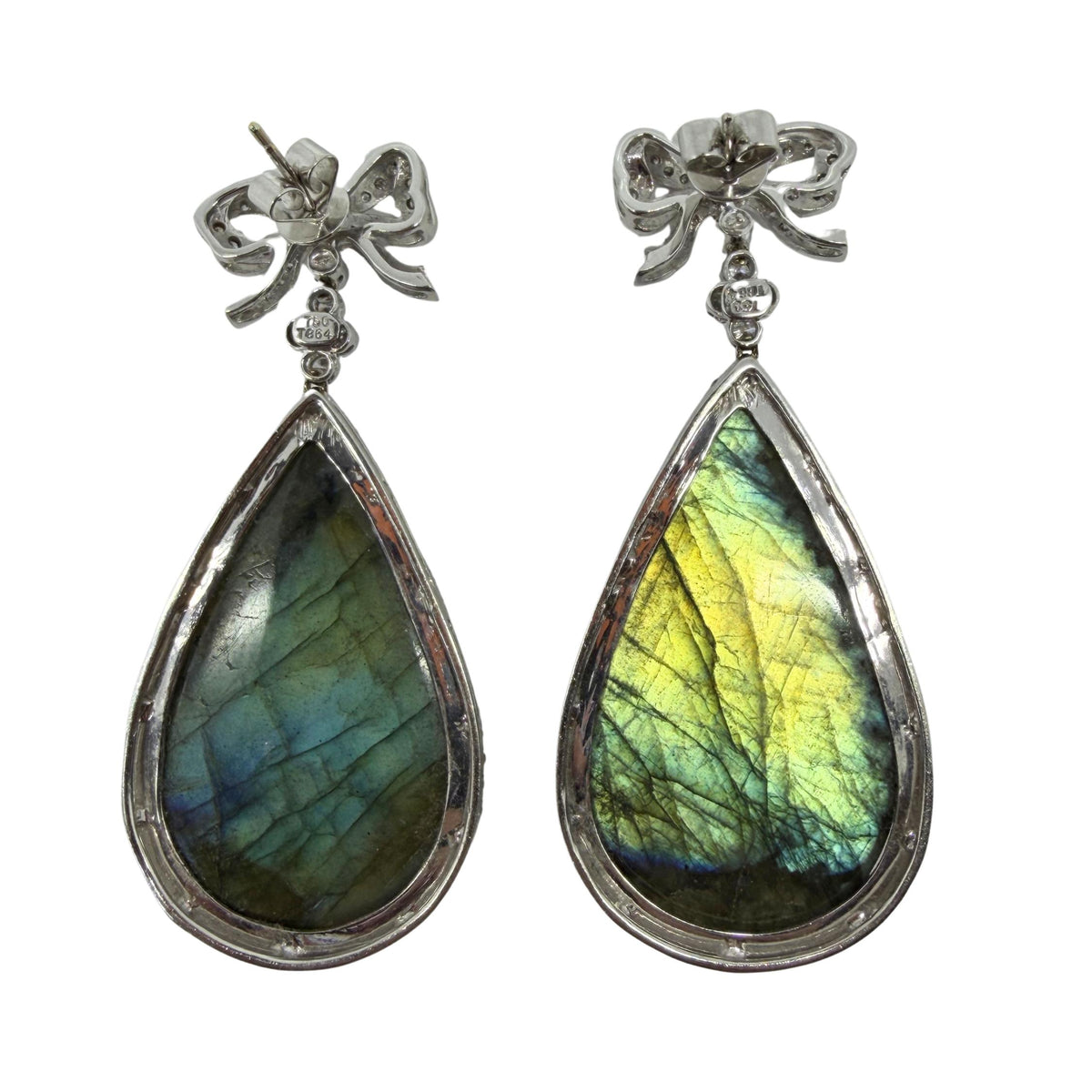 18K White Gold Diamond and Labradorite Bow Drop Earrings