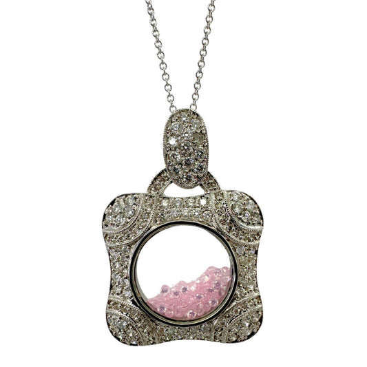 18k Diamond and Pink Sapphire Shaker Locket Pendant Necklace