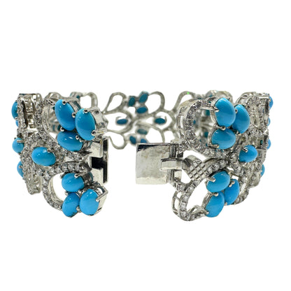 18K White Gold Diamond and Persian Turquoise Bracelet