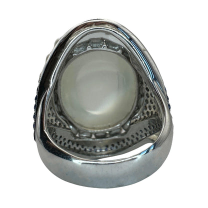 18k White Gold Pearl, Diamond, Sapphire and Moonstone Cocktail Ring