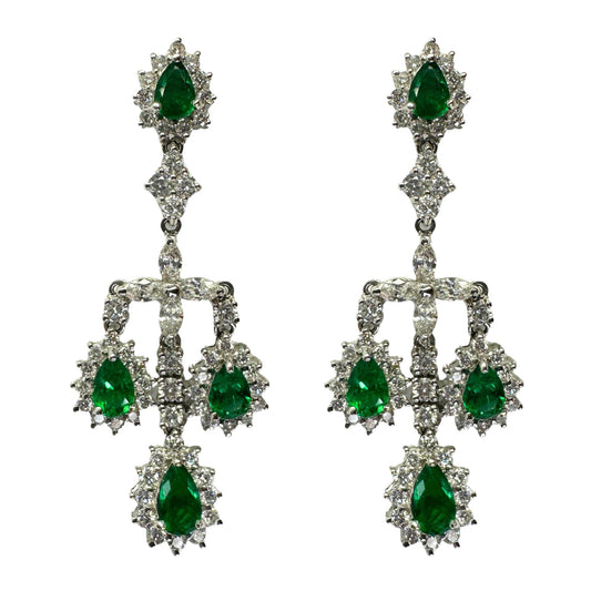 18k Diamond and Emerald Earrings