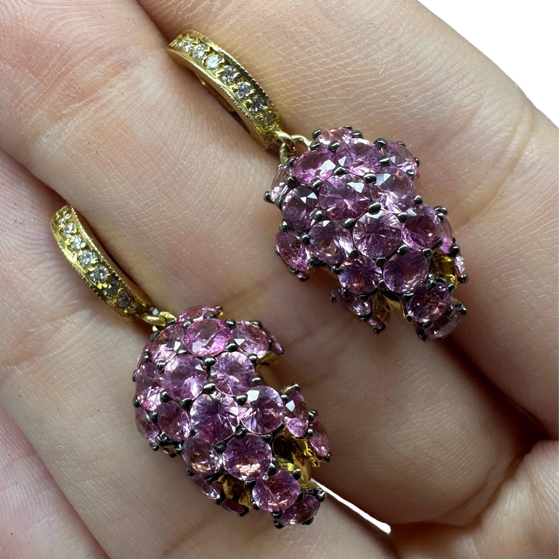 18K Diamond and Pink Sapphire Earrings