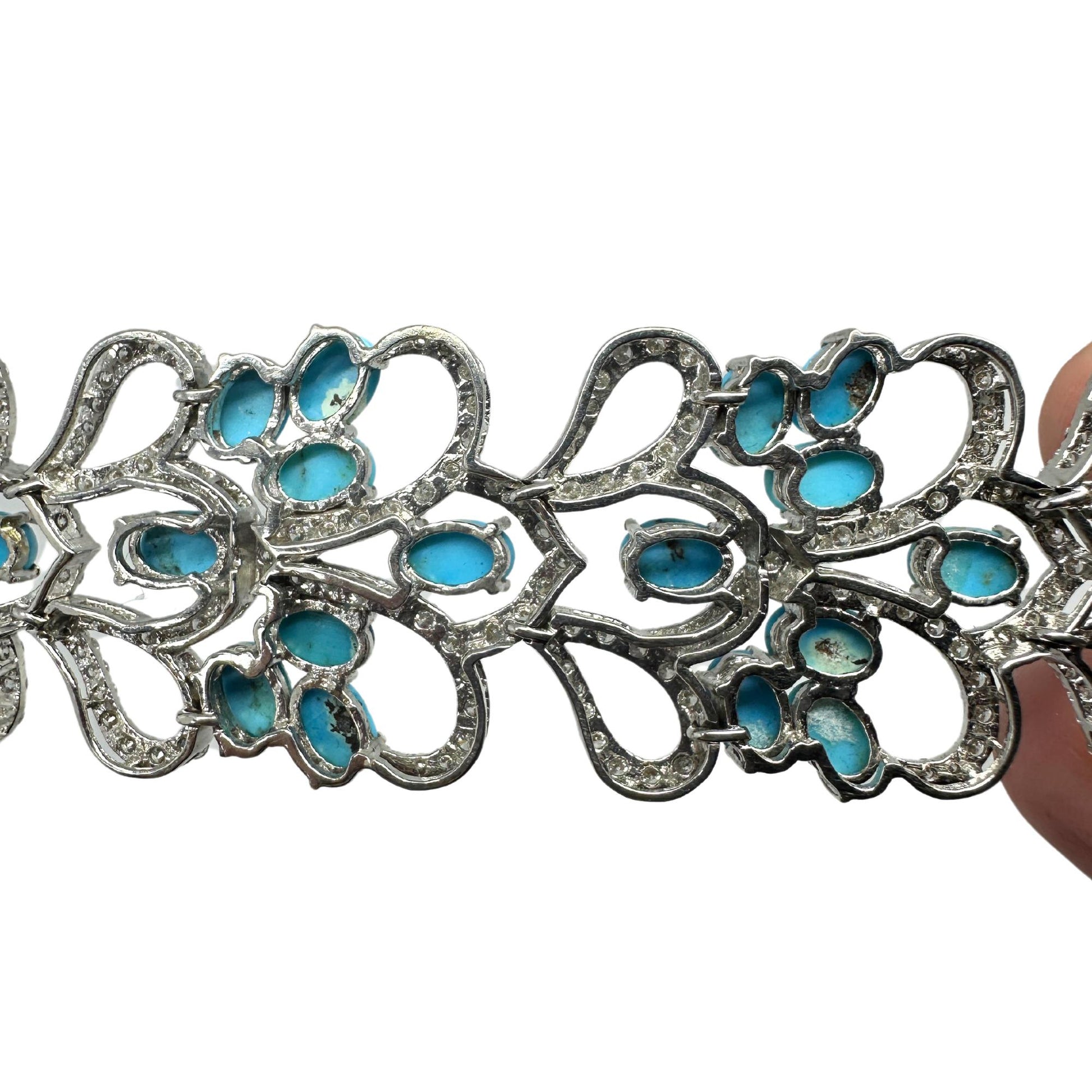 18K White Gold Diamond and Persian Turquoise Bracelet