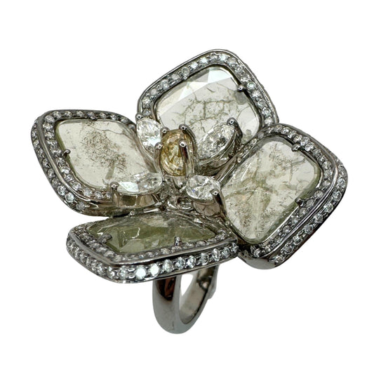 14k All Natural Diamond Flower Cocktail Ring