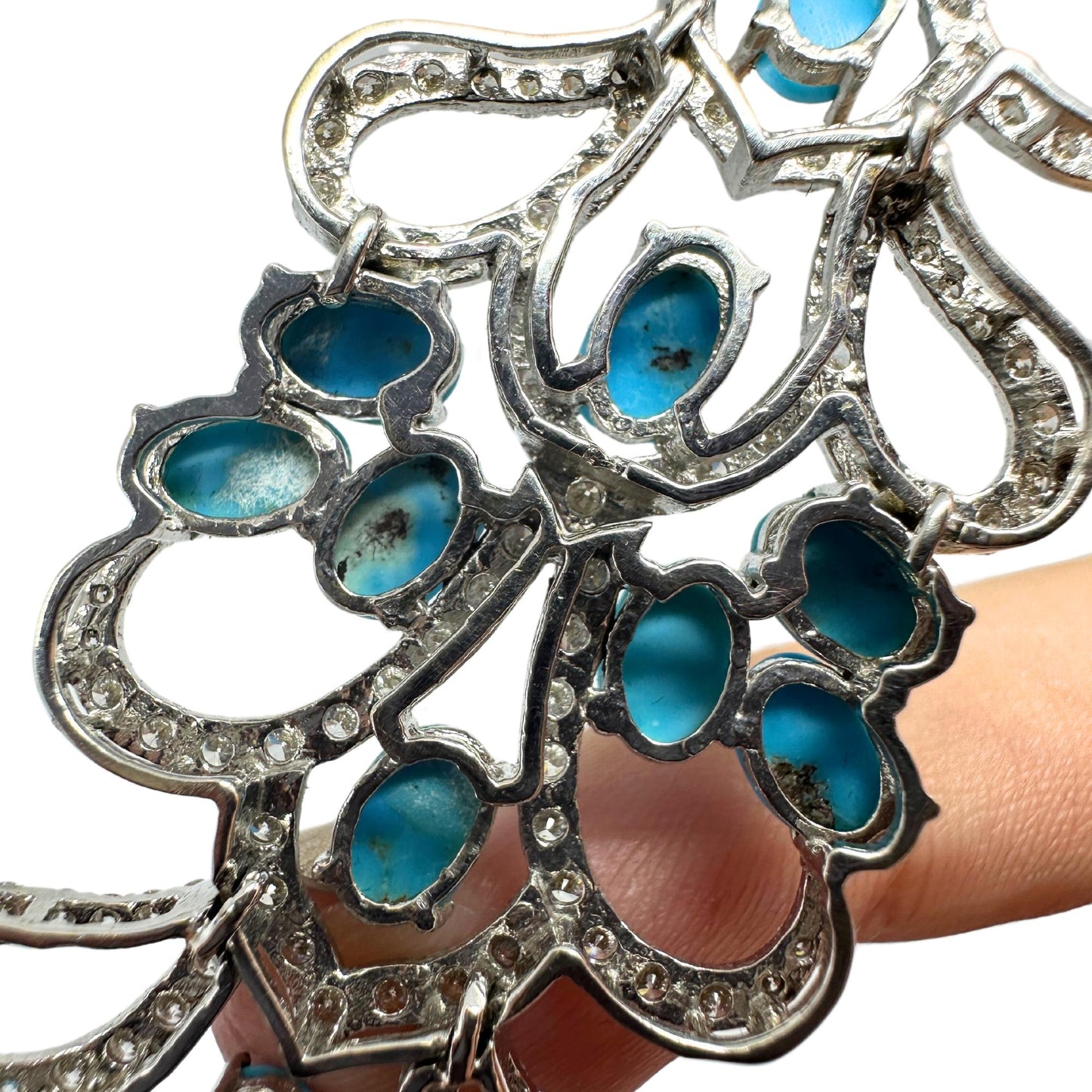 18K White Gold Diamond and Persian Turquoise Bracelet