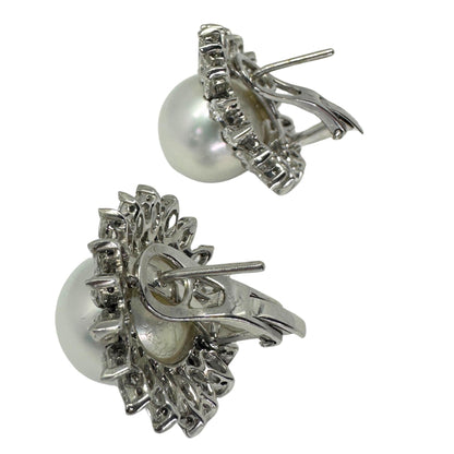 18K Marquise Cut Diamond and Pearl Earrings