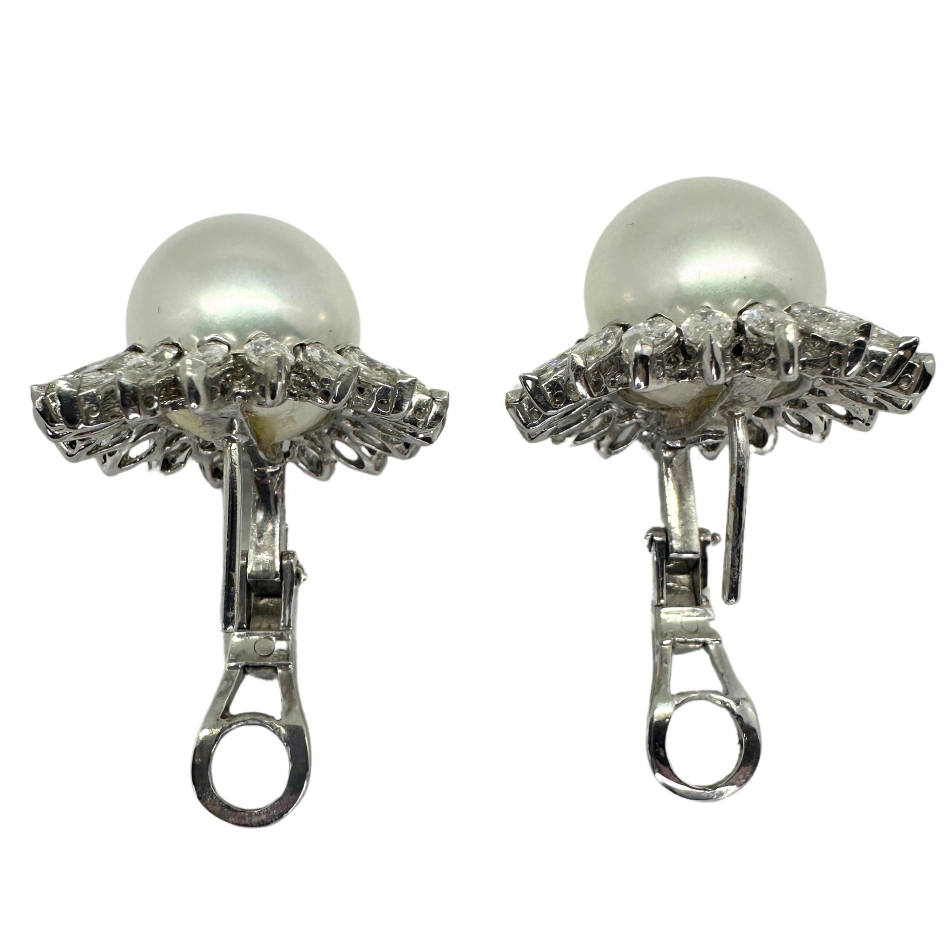 18K Marquise Cut Diamond and Pearl Earrings