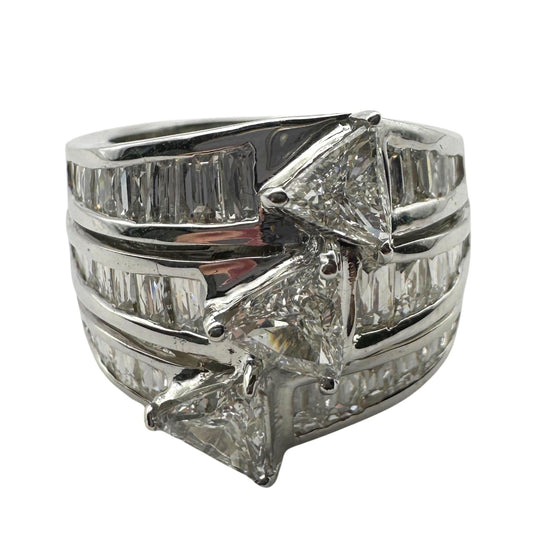 18k Baguette and Trillion Cut Diamond Wide Band Ring