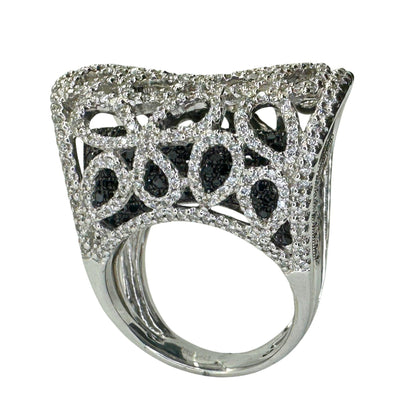 18K White Gold Black and White Diamond Cocktail Ring