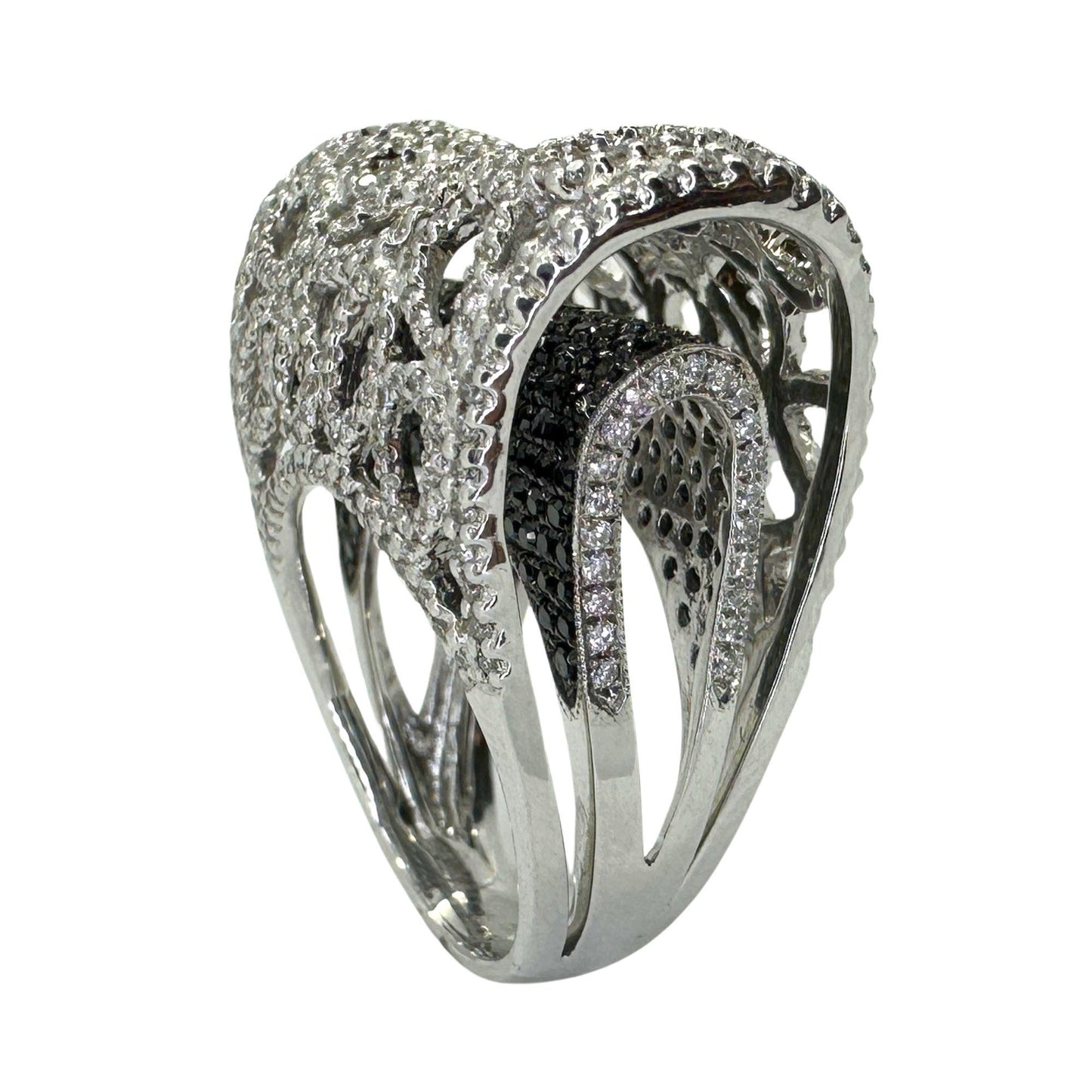 18K White Gold Black and White Diamond Cocktail Ring