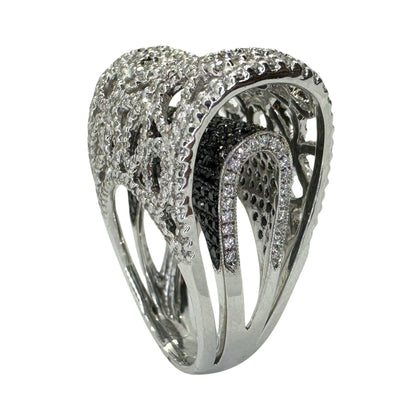 18K White Gold Black and White Diamond Cocktail Ring