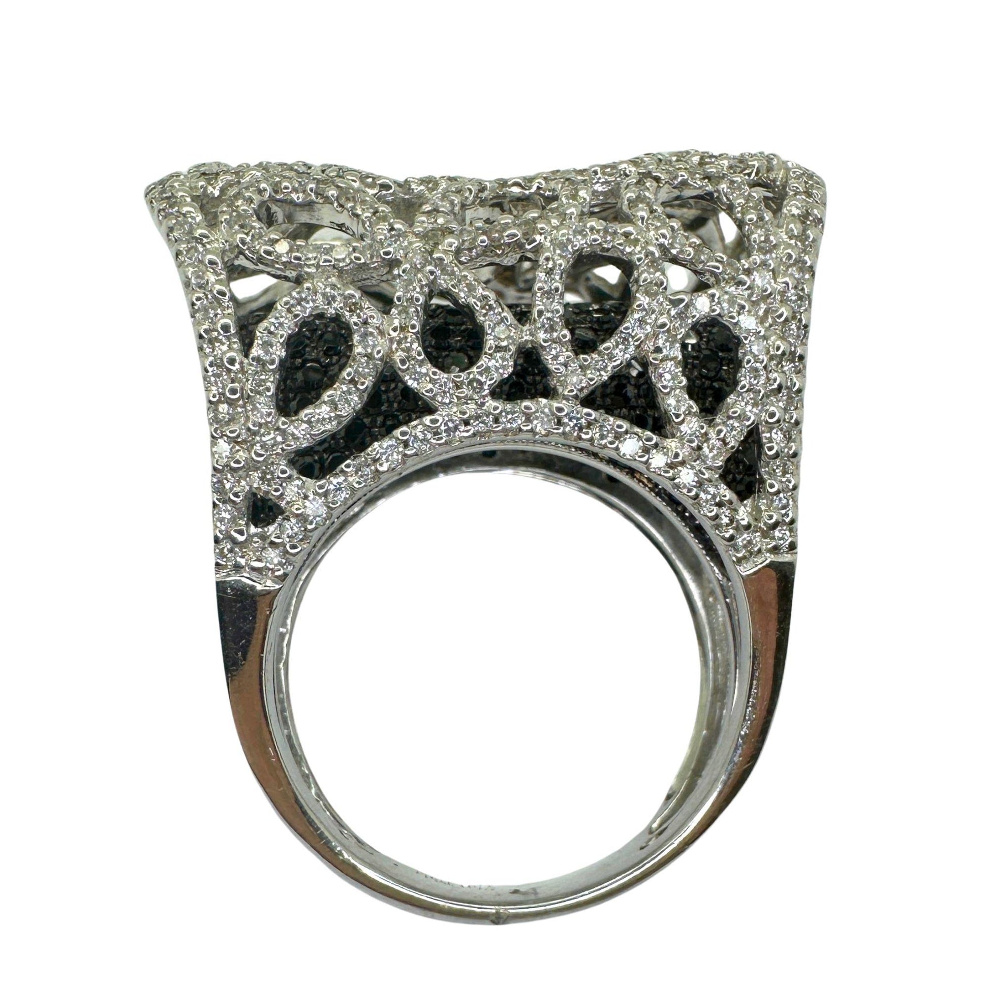 18K White Gold Black and White Diamond Cocktail Ring