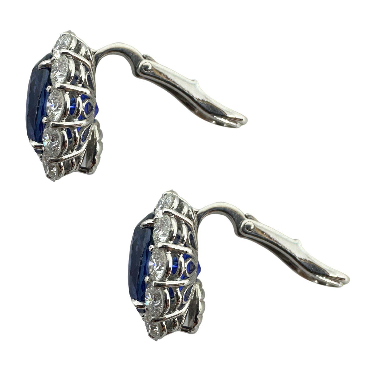 Platinum Sri Lanka Heated Sapphire and Diamond Cluster Earrings