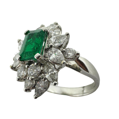 18k White Gold Diamond and Emerald Ring