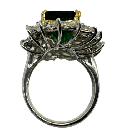 18k White Gold Marquise Diamond and Emerald Ring