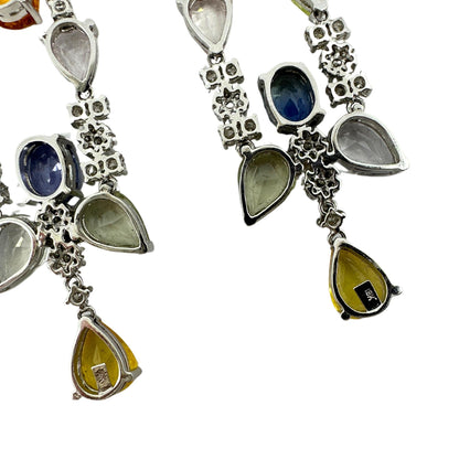 18k White Gold Multicolor Sapphire Drop Earrings