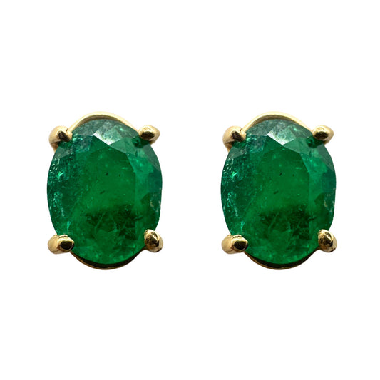 14k Yellow Gold Emerald Stud Earrings