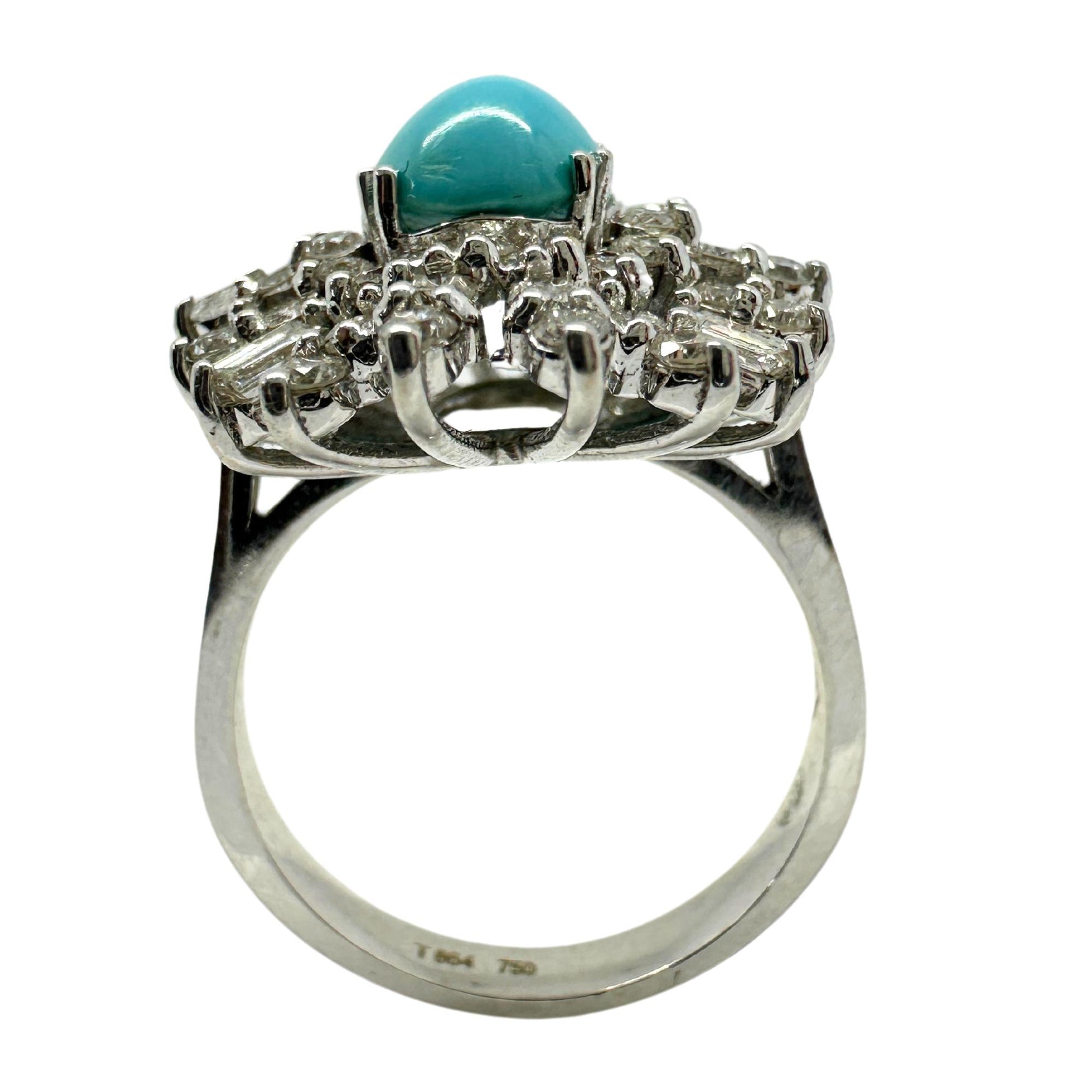 18k White Gold Diamond and Persian Turquoise Cluster Ring