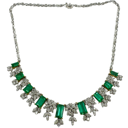 18K Yellow and White Gold Marquise Cut Diamond and Emerald Necklace