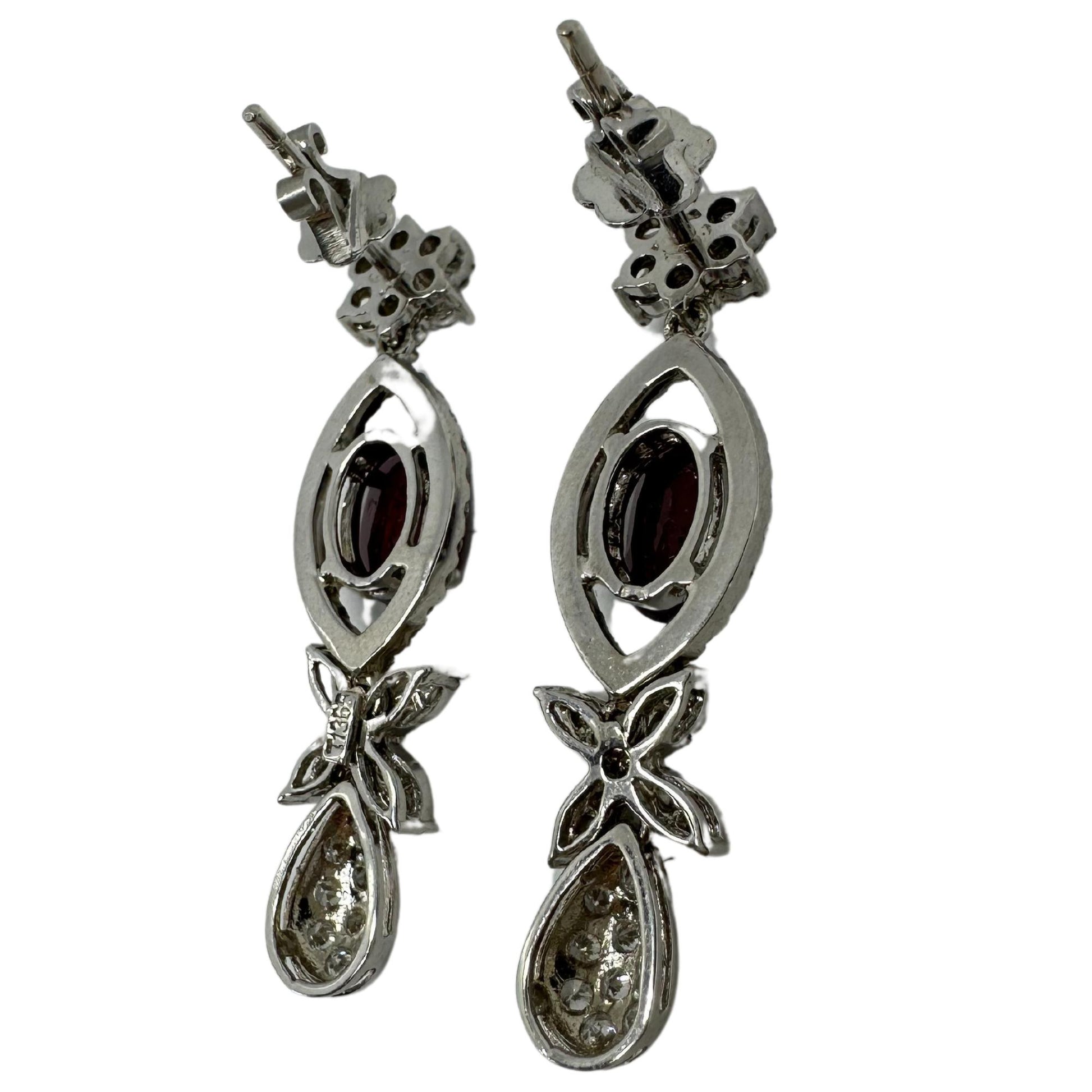 18k White Gold Diamond and Oval Ruby Earrings