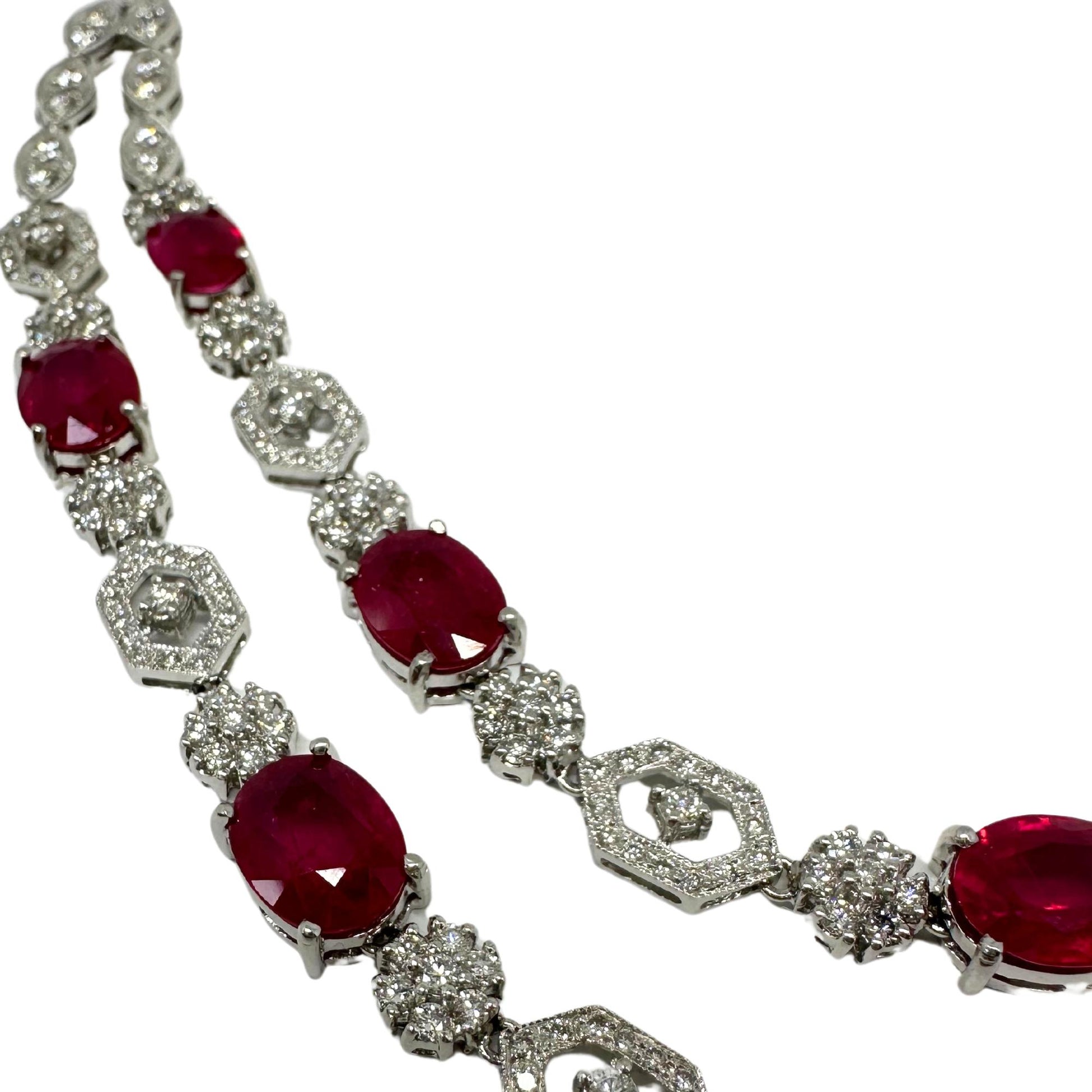 18K White Gold Diamond and African Ruby Necklace
