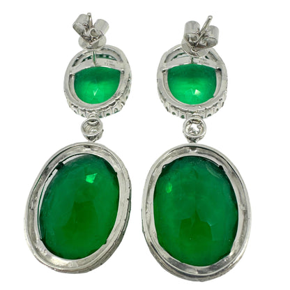 18K White Gold Diamond and Green Quartz Drop Earrings